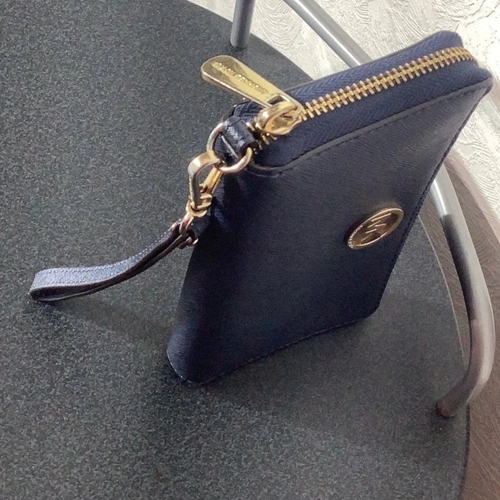 Michael Kors - Dark Blue - gold MK - wristlet - detachable carry - CC slots & ID